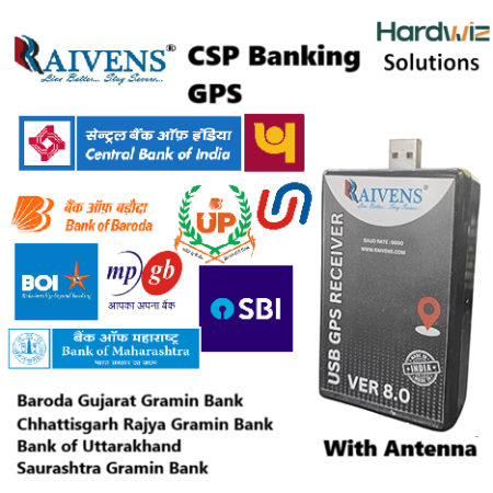 Raivens 8.0 USB GPS Receiver for SBI/BOB/UPGB/MPGB/BOI/CBI Banking
