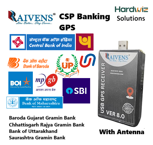 Raivens 8.0 USB GPS Receiver for SBI/BOB/UPGB/MPGB/BOI/CBI Banking