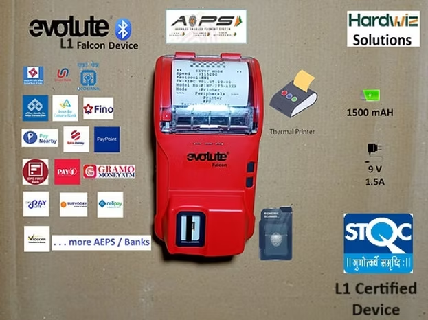 Evolute Falcon L1 Bluetooth Fingerprint Scanner Device with Thermal Printer